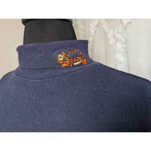 90s Vintage Tigger Embroidered Mock Turtleneck Long Sleeve Navy Blue Womens M